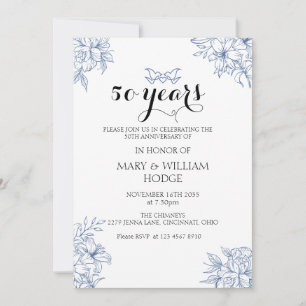 Vintag Blue Floral 50 Jahre Hochzeit Einladung