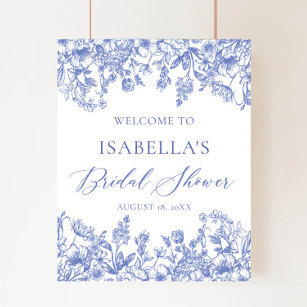 Vintag Blue Floral Brautparty Begrüßungszeichen Poster