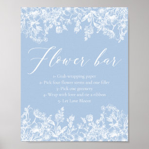 Vintag Blue Floral Brautparty Blume Bar Sign Poster