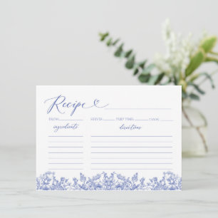 Vintag Blue Floral Brautparty Rezept Card Einladung