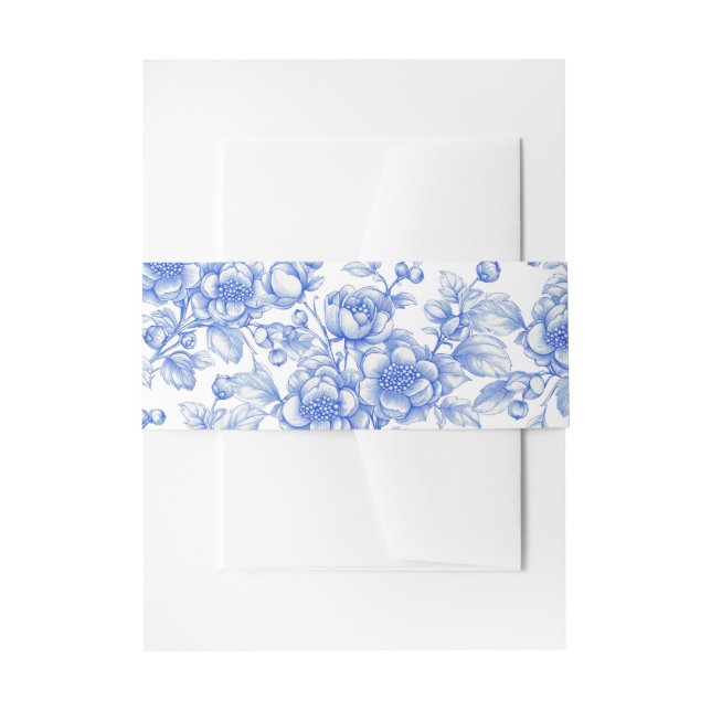 Vintag Blue Floral Chinoiserie Hochzeit Einladungsbanderole (Vorderseite Beispiel)