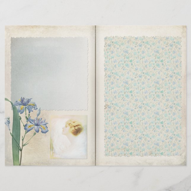 Vintag Blue Floral Collage Scrapbook Page (Vorderseite)