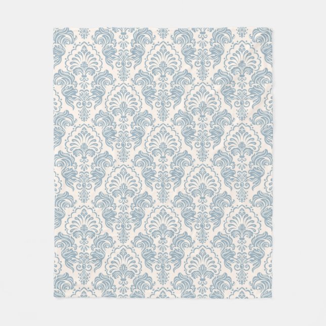 Vintag Blue Floral Damask Fleecedecke (Vorderseite)