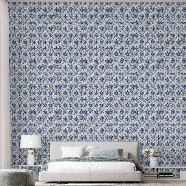 Vintag Blue Floral Damask Tapete (Schlafzimmer)