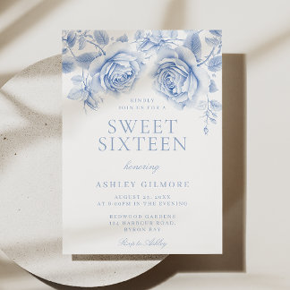 Vintag Blue Floral Girl Sweet 16 Party Einladung