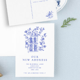 Vintag Blue Floral House - Ankündigung neuer Adres Postkarte