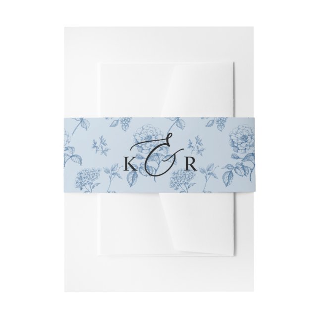 Vintag Blue Floral Modern Monogram Wedding Einladungsbanderole (Vorderseite Beispiel)