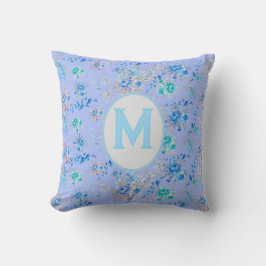 Vintag Blue Floral Monogram Kissen
