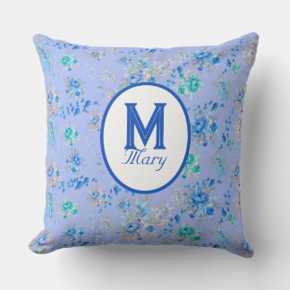 Vintag Blue Floral Monogram Kissen