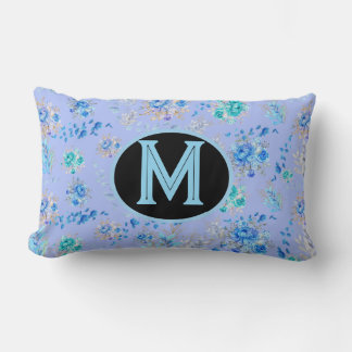 Vintag Blue Floral Monogram Lendenkissen