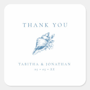 Vintag Blue Floral Muschel Hochzeit Vielen Dank Quadratischer Aufkleber