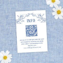 Vintag Blue Floral QR Code Hochzeitsinfo Begleitkarte