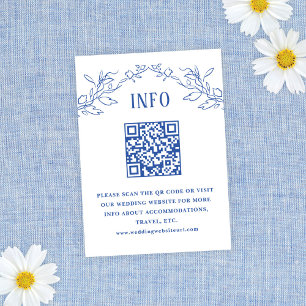 Vintag Blue Floral QR Code Hochzeitsinfo Begleitkarte