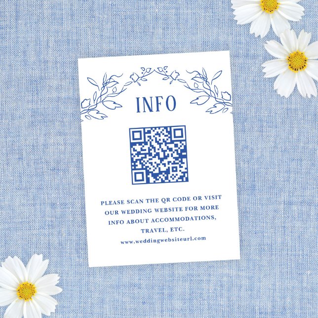 Vintag Blue Floral QR Code Hochzeitsinfo Begleitkarte (Von Creator hochgeladen)