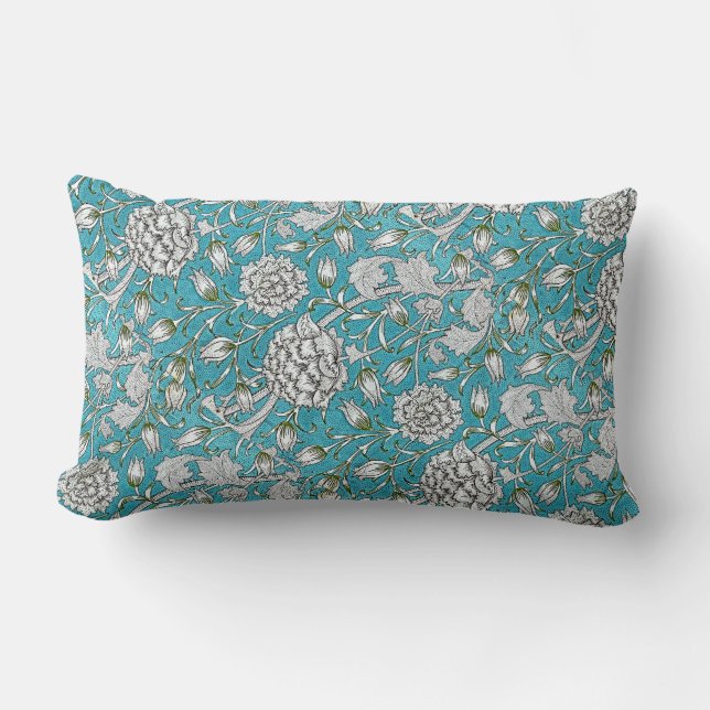 Vintag Blue Floral Silver Foliage Blume Lendenkissen (Vorderseite)