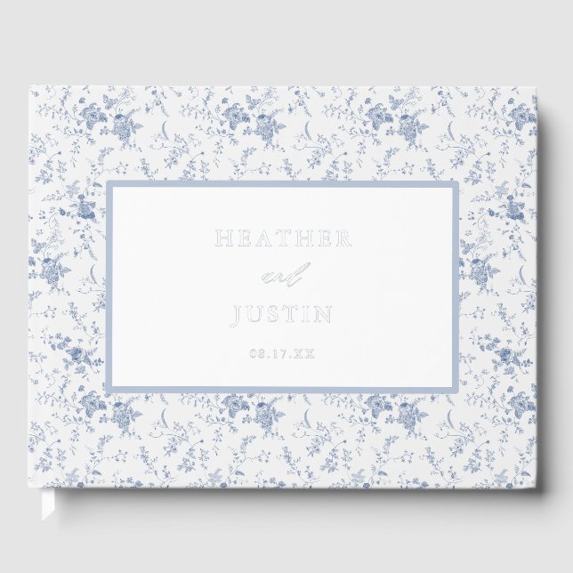 Vintag Blue Floral Toile Classic Wedding Gästebuch (Vorderseite)