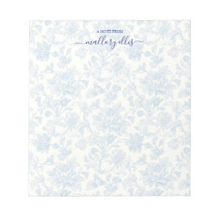 Vintag Blue Floral Toile De Jouy Calligraphy Notizblock