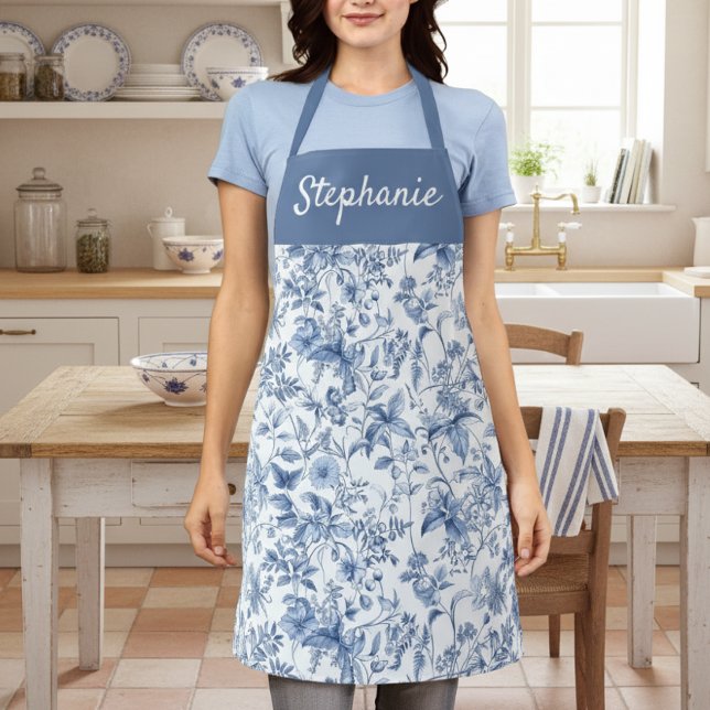 Vintag Blue Floral Toile Schürze (Von Creator hochgeladen)