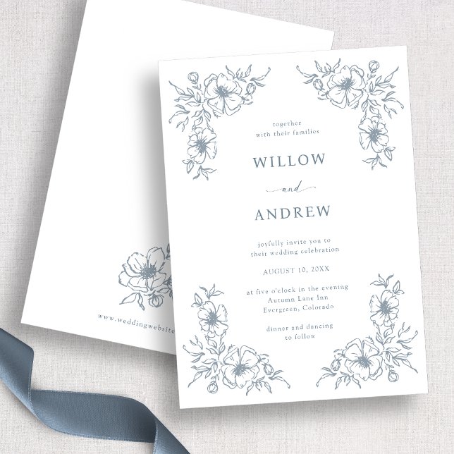 Vintag Blue Floral Wedding Einladung (Vintage Blue Floral Wedding Invitation
)