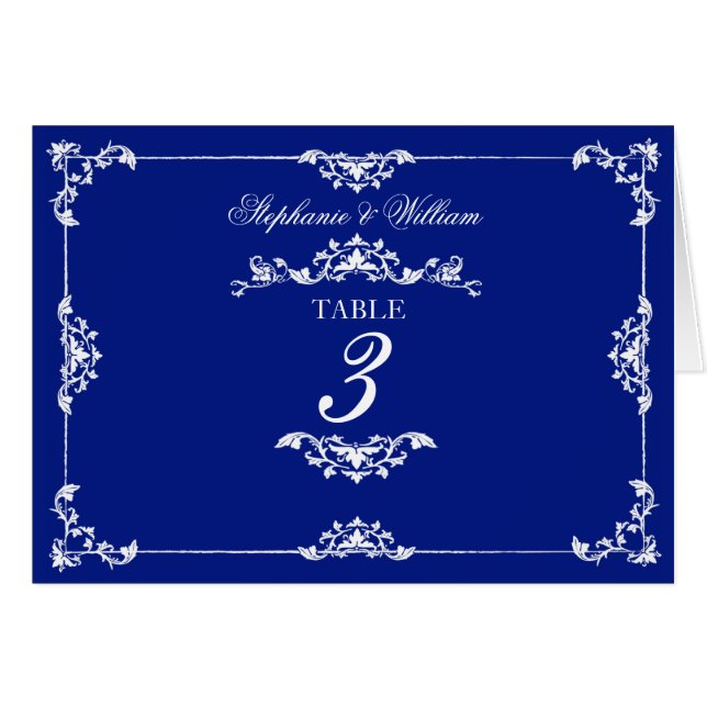 Vintag Blue Floral Wedding Tischnummer (Vorderseite (Horizontal))