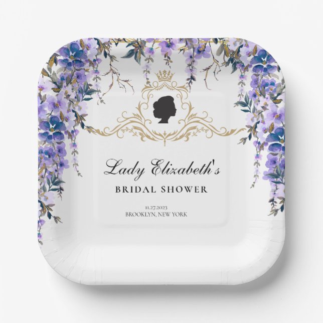 Vintag Blue Florals Bridgerton Brautparty Pappteller (Vorderseite)