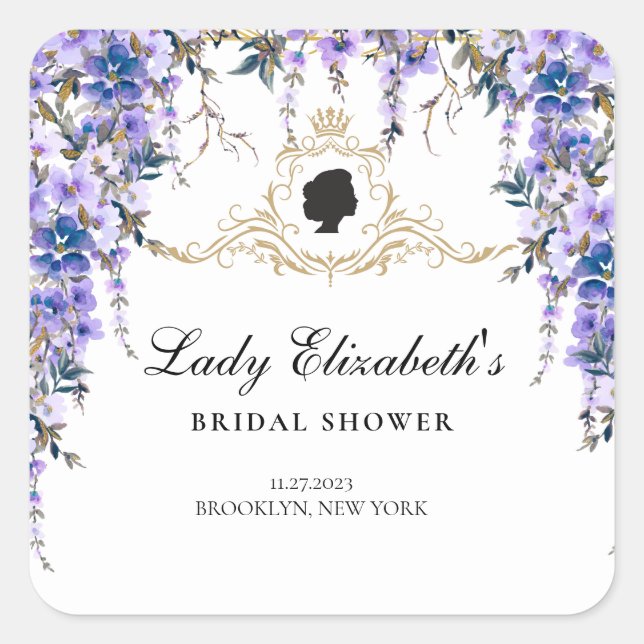 Vintag Blue Florals Bridgerton Brautparty Quadratischer Aufkleber (Vorderseite)