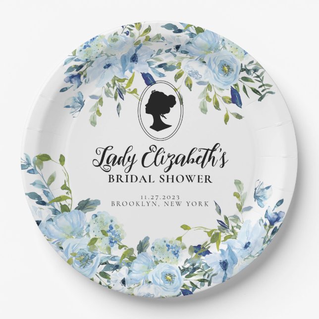 Vintag Blue Florals Regency Brautparty Pappteller (Vorderseite)