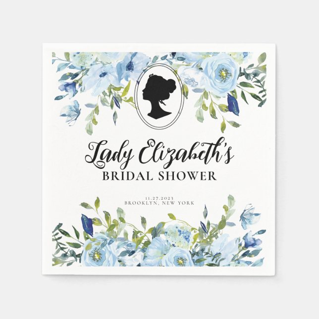 Vintag Blue Florals Regency Era Brautparty Serviette (Vorderseite)