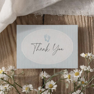 Vintag Blue Footprint Baby Dusche Dankeskarte