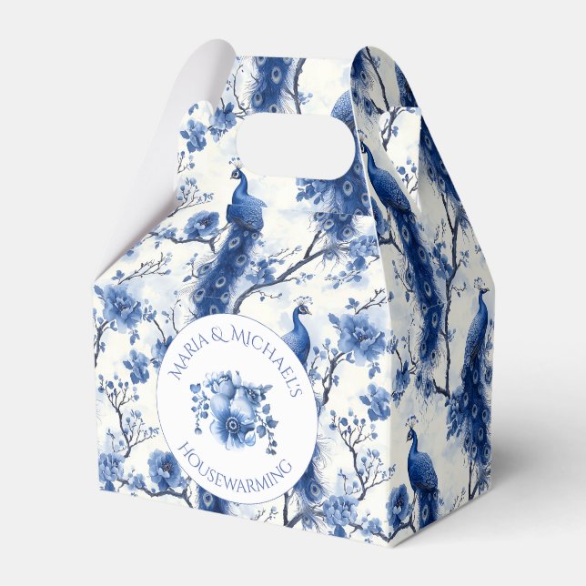 Vintag Blue French Chinoiserie Peacock Wedding Geschenkschachtel (Vorderseite)