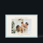 Vintag Blue Gingham Kariert Custom Foto Christmas Feiertagskarte<br><div class="desc">Vintag Light Blue Gingham Kariert Custom Foto Weihnachtskarte</div>