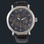 Vintag Blue Gold Aries Zodiac Constellation Armbanduhr<br><div class="desc">Das Design wurde 1822 vom A Celestial Atlas" von Alexander Jamieson Inspiriert,  einer Sammlung Vintager illustrierter Sterncharts. Das Aries Zodiac Constellation in Gold vor einem dunkelmarineblau-Hintergrund. Ein tolles Geschenk für diejenigen,  die unter dem Sternzeichen "Aries zodiac" geboren sind. (März 21 bis 20. April)</div>