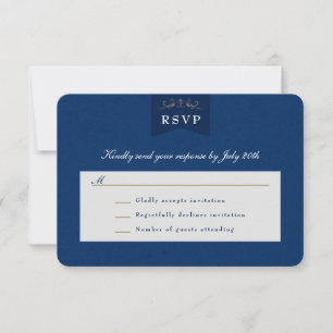 Vintag Blue Gold Book Cover Wedding RSVP Card