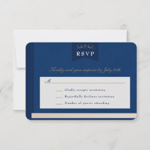Vintag Blue Gold Chapter Book Wedding RSVP Card Karte