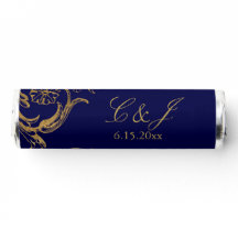 Vintag Blue Gold Floral Damask Hochzeit Danke