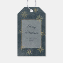 Vintag Blue & Gold Glitzer Snowflakes Geschenkanhänger