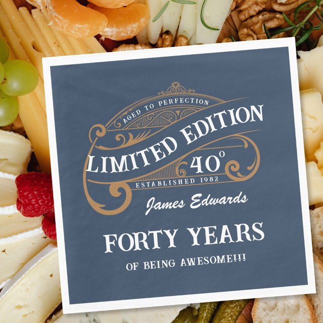 Vintag Blue Gold Men's Whiskey 40. Geburtstag Serviette (Von Creator hochgeladen)