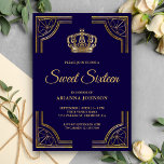 Vintag Blue Gold Verziert Crown 16 . Geburtstag Einladung<br><div class="desc">Erleben Sie Ihren Aufenthalt in 16 . Geburtstag mit diesem königlichen Thema. Freuen Sie sich auf eine verzierte Goldgrenze und eine wunderschöne Krone. Fügen Sie einfach Ihre Veranstaltungsdetails zu dieser einfach zu bedienenden Vorlage hinzu, um sie zu einer einmaligen Einladung zu machen. Dreh die Karte um ein schönes Goldmuster auf...</div>