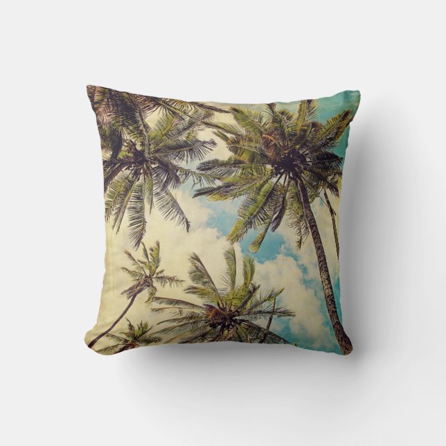 Vintag Blue Hawaii Palms - Kauai Throw Pillow Kissen (Vorderseite)