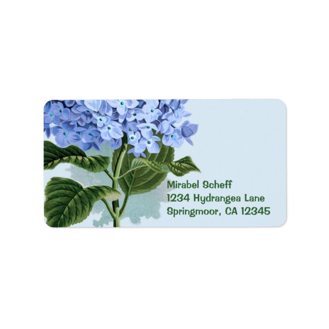 Vintag Blue Hydrangea Adressaufkleber (Vorne)