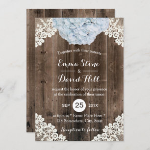 Vintag Blue Hydrangea Floral Lace Barn Wedding Einladung