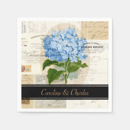 Vintag Blue Hydrangea French Wedding Napkins Serviette
