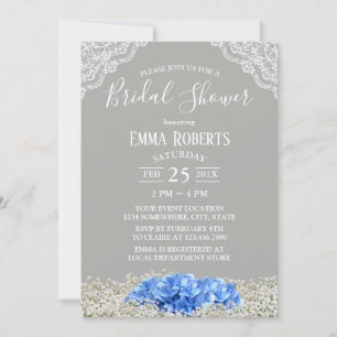 Vintag Blue Hydrangea Gipskraut Brautparty Einladung