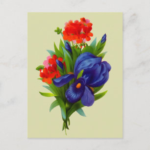Vintag Blue Iris Blume Bouquet Postkarte
