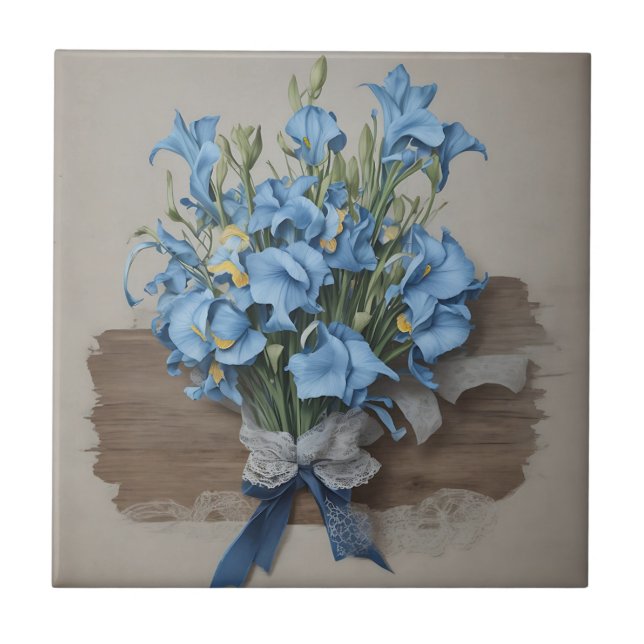 Vintag Blue Iris Bouquet Fliese (Vorderseite)
