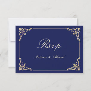 Vintag Blue Islamic Wedding RSVP Card Karte