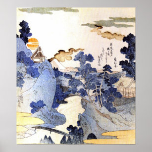 Vintag Blue Japan Woodblock Art Ukiyo-E Poster
