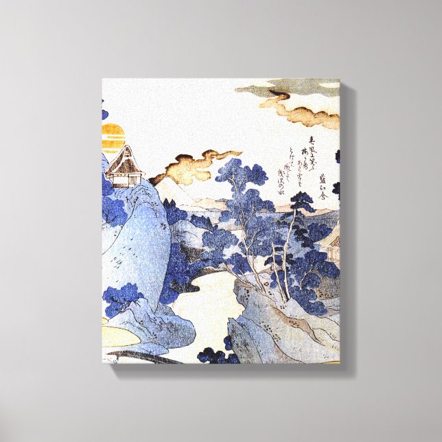 Vintag Blue Japanisch Art Woodblock Ukiyo-E Leinwanddruck (Vorderseite)