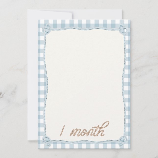 Vintag Blue Kariert Rodeo 1. Monat Monatskarte Einladung (Vorderseite)