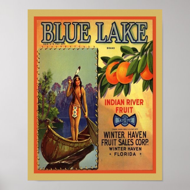 Vintag Blue Lake Orange Werbung Poster (Vorne)